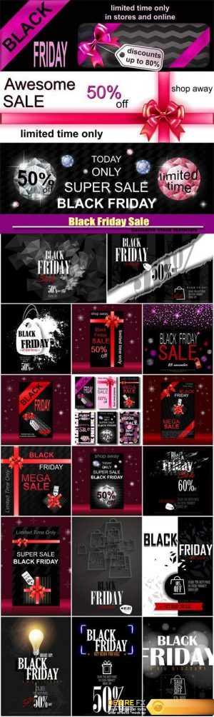 Black Friday Sale, vector banners for the sale, bows and ribbons