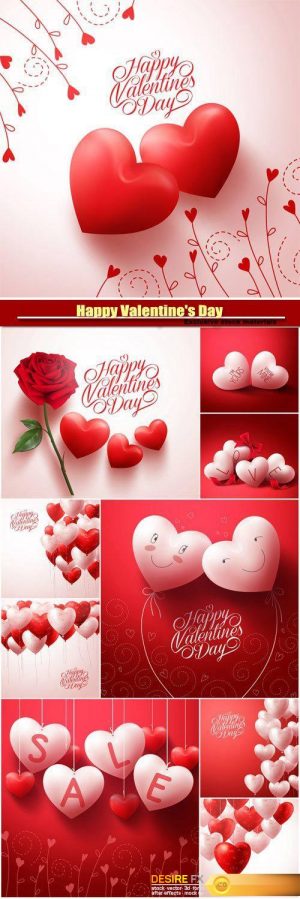 Happy Valentine’s Day in the vector backgrounds with hearts and roses