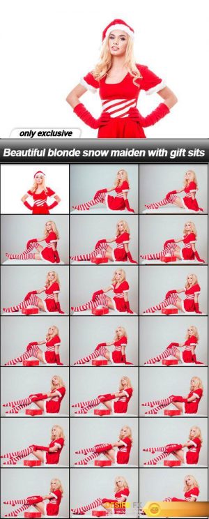 Beautiful blonde snow maiden with gift sits – 21 UHQ JPEG