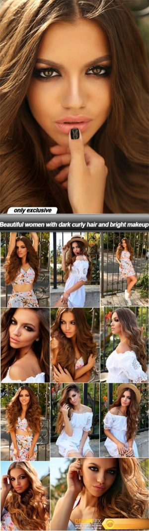 Beautiful women with dark curly hair and bright makeup – 12 UHQ JPEG