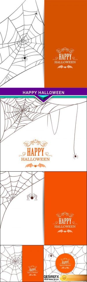 Happy Halloween with spider webs and spider 5X EPS