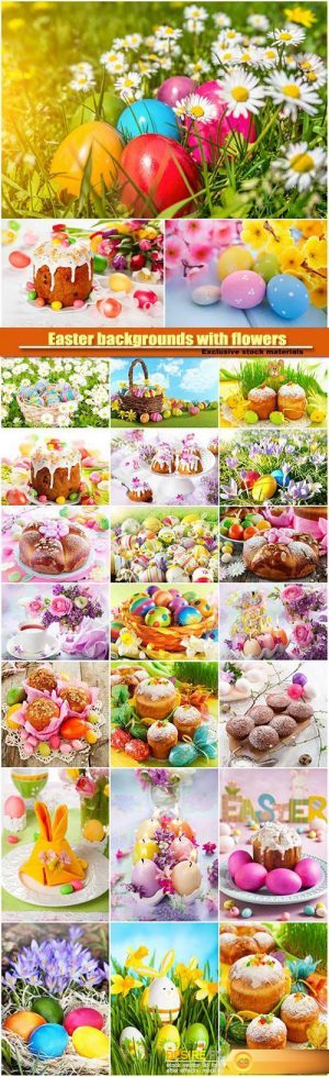 Easter backgrounds with flowers and easter eggs