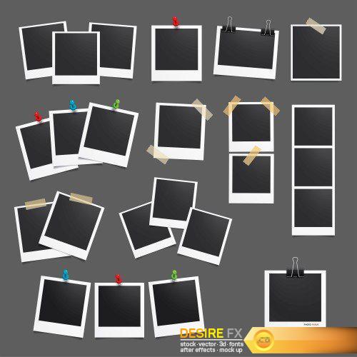 Vector photo frame, set of realistic paper photograph, template photo design