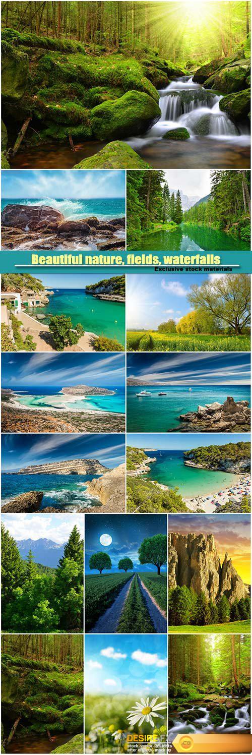 Beautiful nature, fields, waterfalls, forests, sea