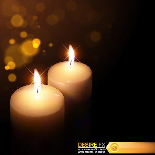 Burning candle collection, different colors, vector illustration