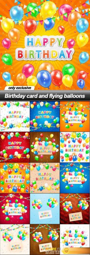 Birthday card and flying balloons – 15 EPS