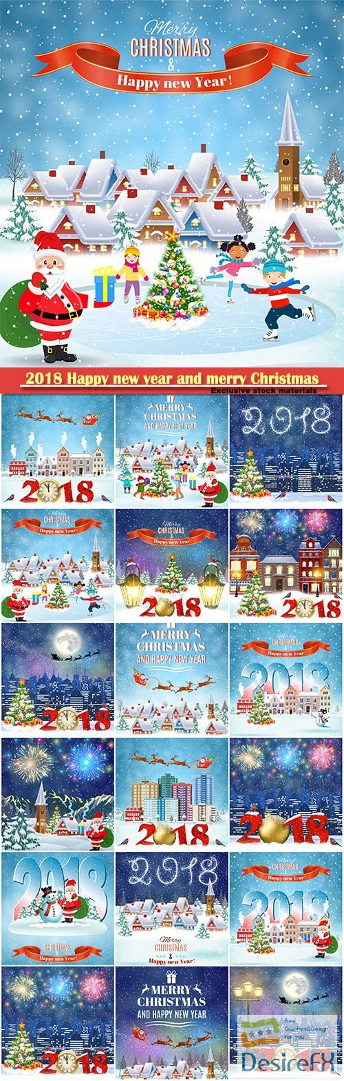 Download 2018 Happy new year and merry Christmas vector - DesireFX.COM