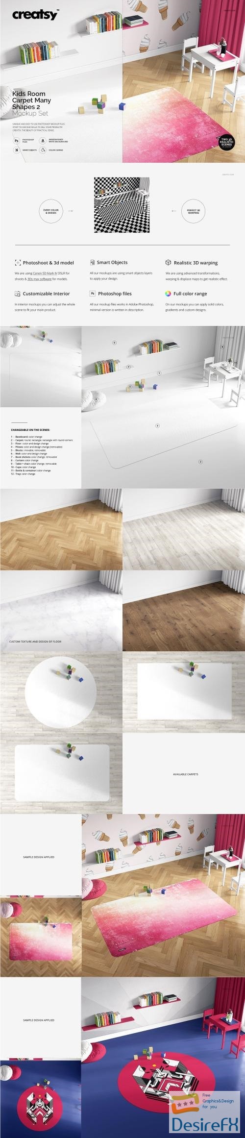 Download Desirefx.com | Download Kids Room Carpet Mockup Set 2