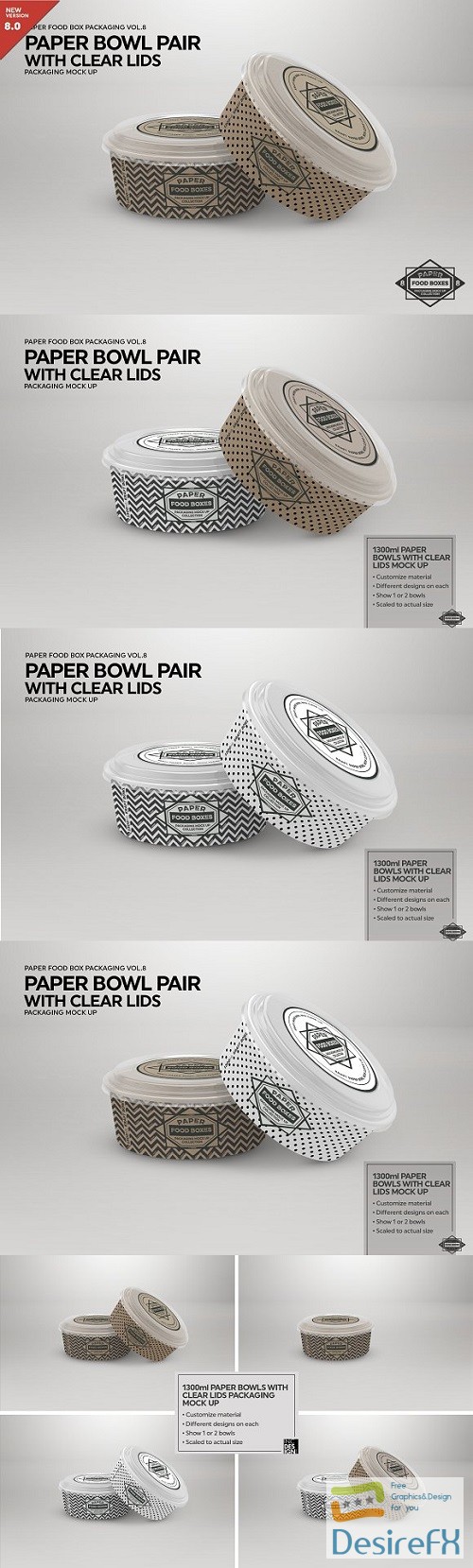Download Desirefx.com | Download Paper Bowls with Clear Lids MockUp