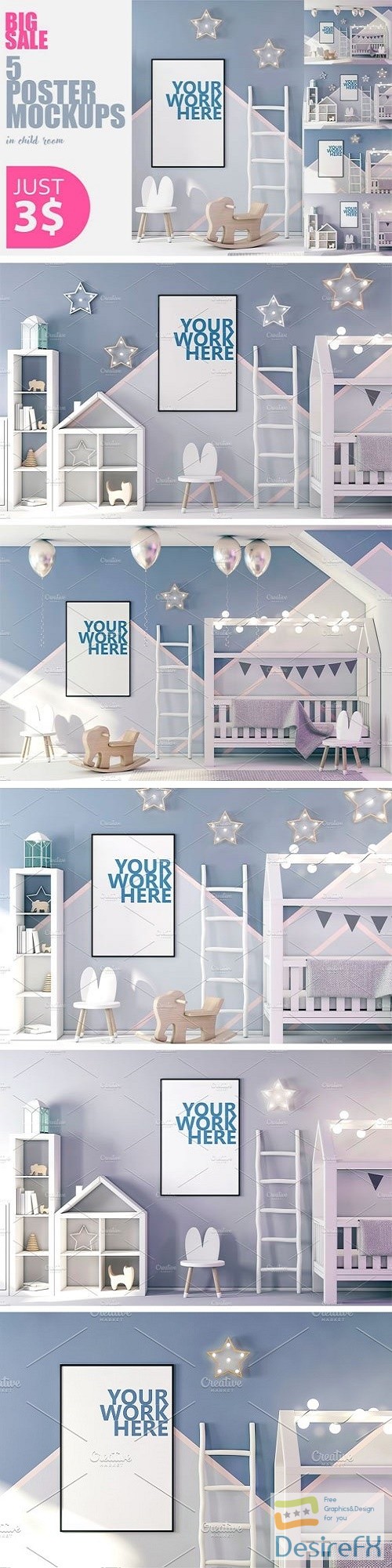 PSD Posters Mockup in Child Interior - 2350216