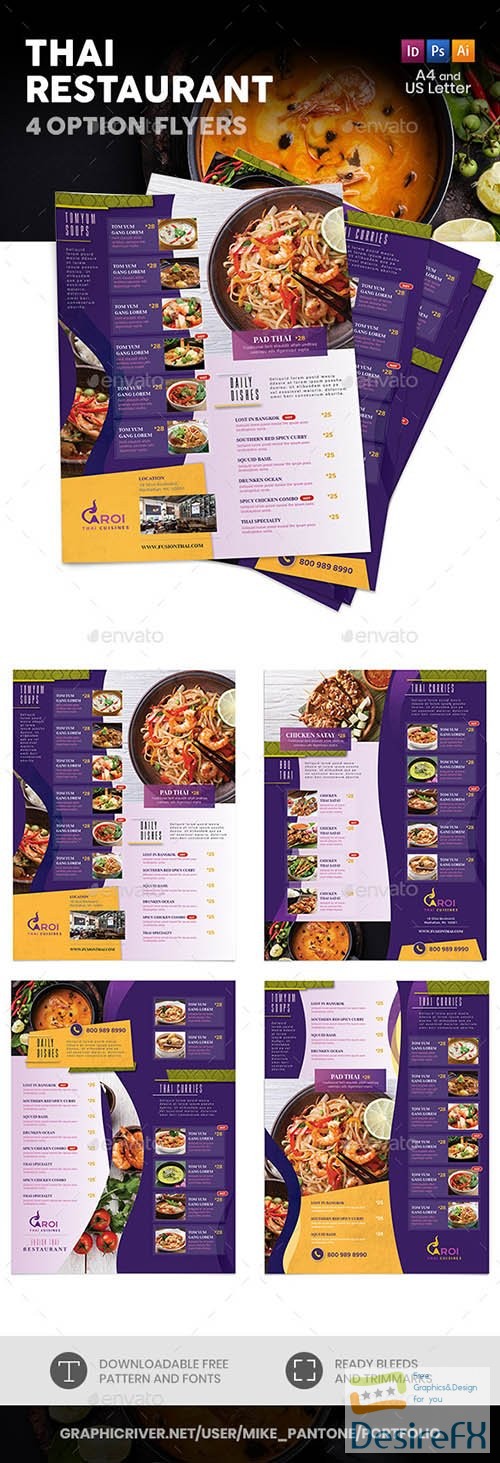 Download Thai Restaurant Menu Flyers 5 – 4 Options 22218442 - DesireFX.COM