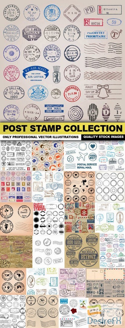 Post Stamp Collection - 25 Vector