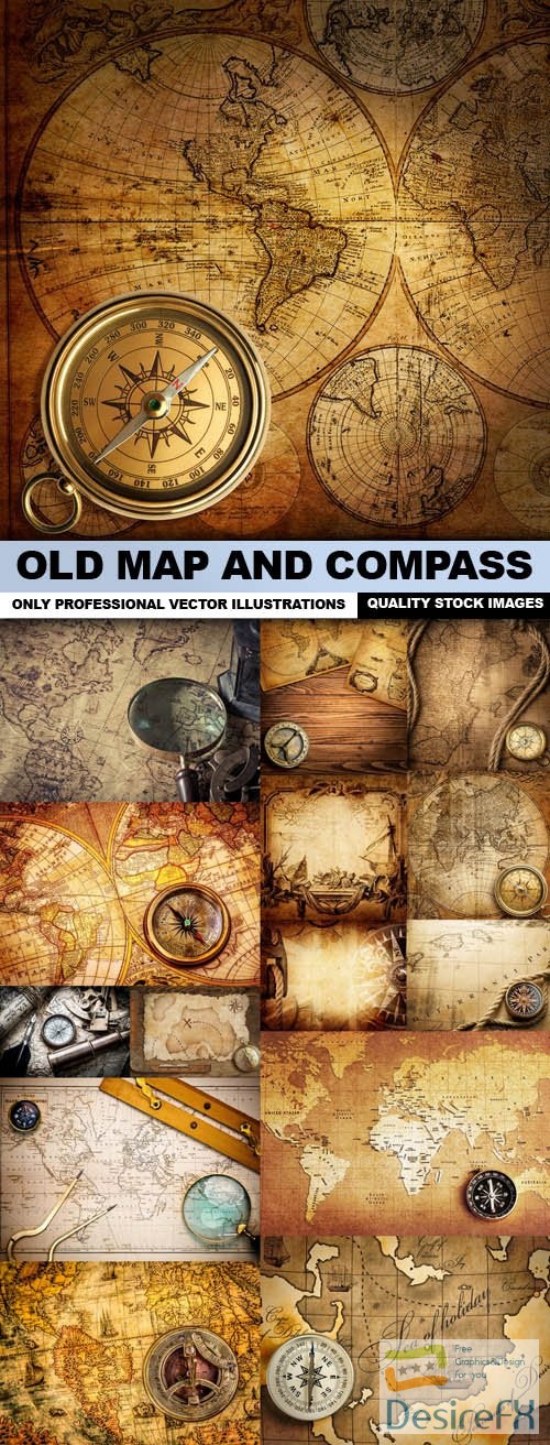 Old Map And Compass - 15 HQ Images