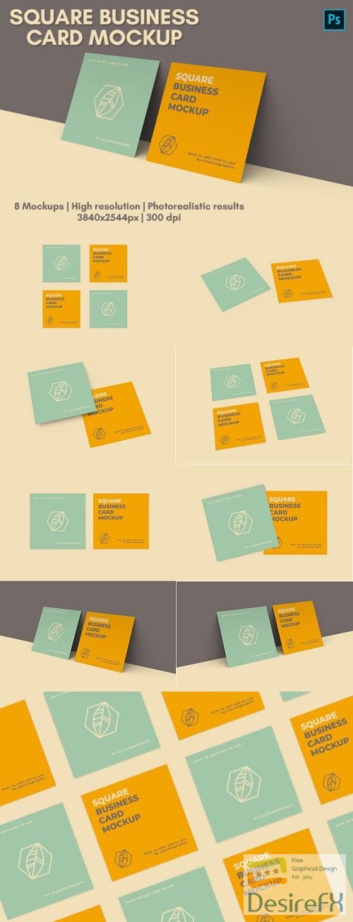 Download Square Business Card Mock-up - 8 Views - DesireFX.COM