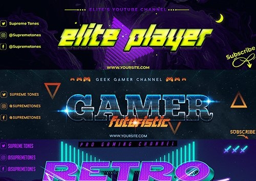 3  Banners - Gaming Channel Art V1, Websites, UX and UI Kits ft.  banner & cover - Envato Elements