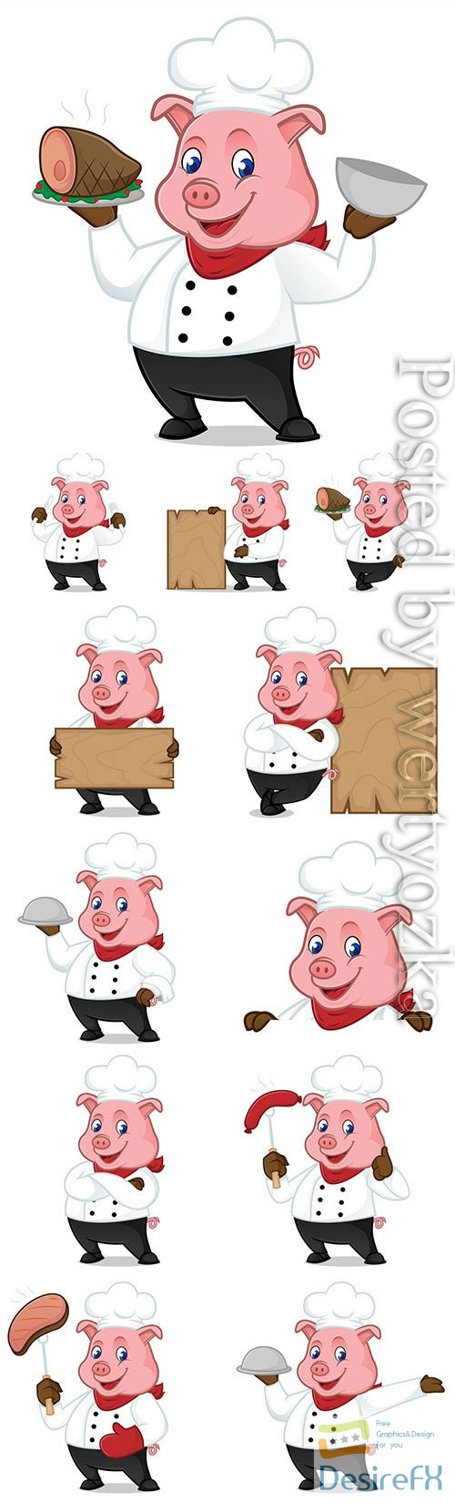 Cartoon pig in a chef costume in vector