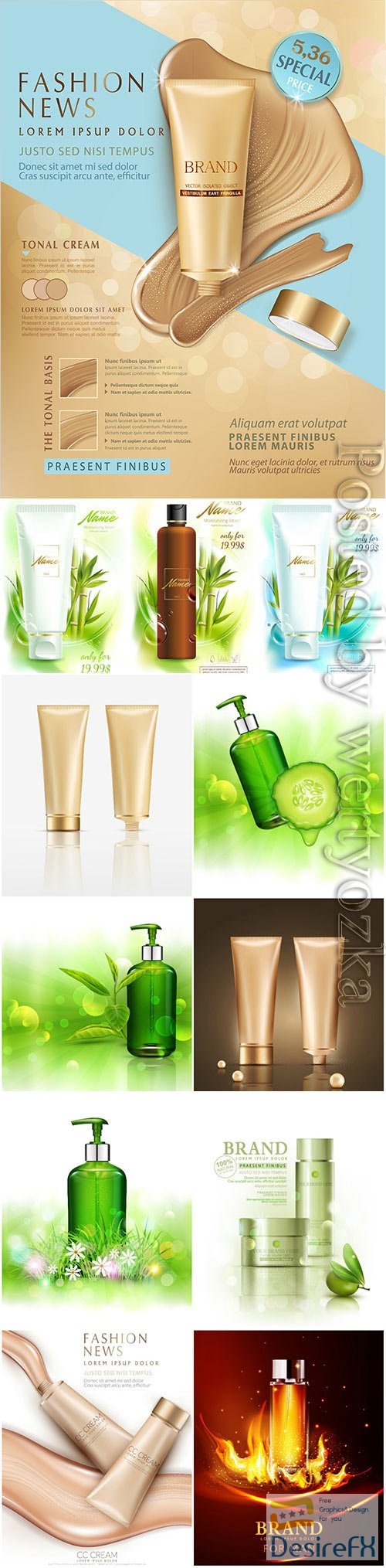 Natural cosmetics in vector