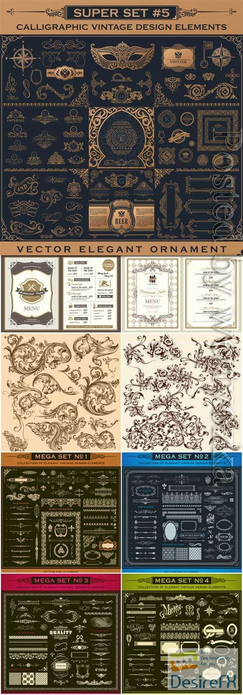 Ornaments and decorative retro elements in vector