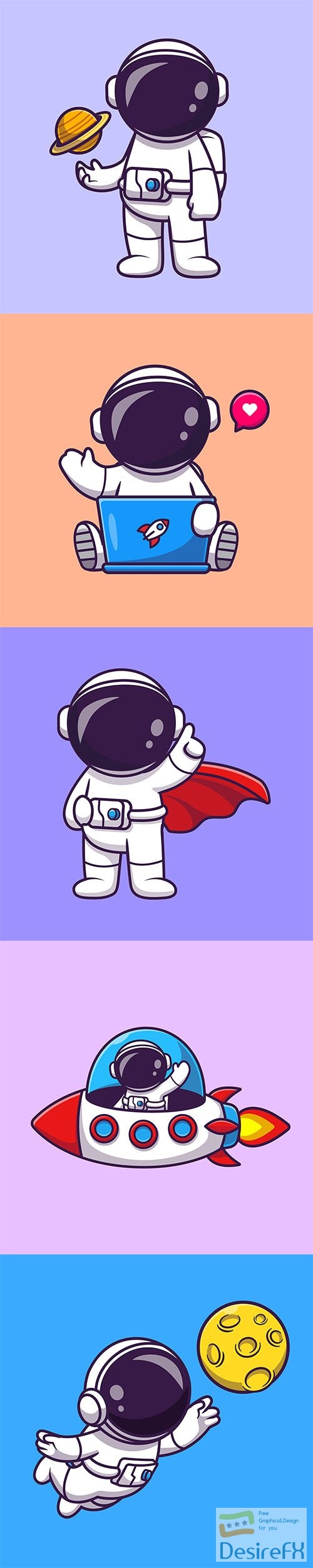 Cute astronaut catching moon cartoon vector illustrations
