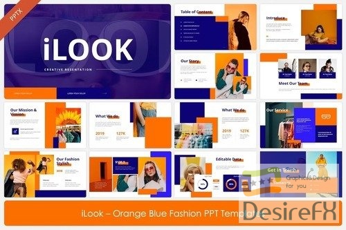 iLook - Orange Blue Fashion PPT Templates