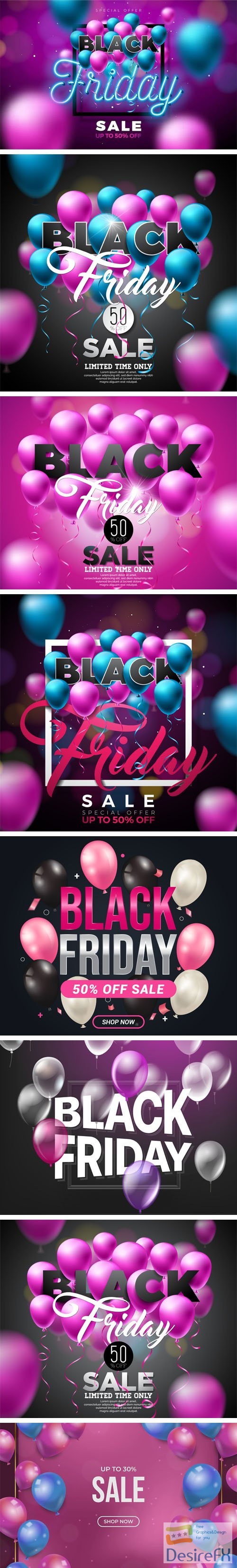 Black Friday Sales Backgrounds with Balloons - Vector Templates