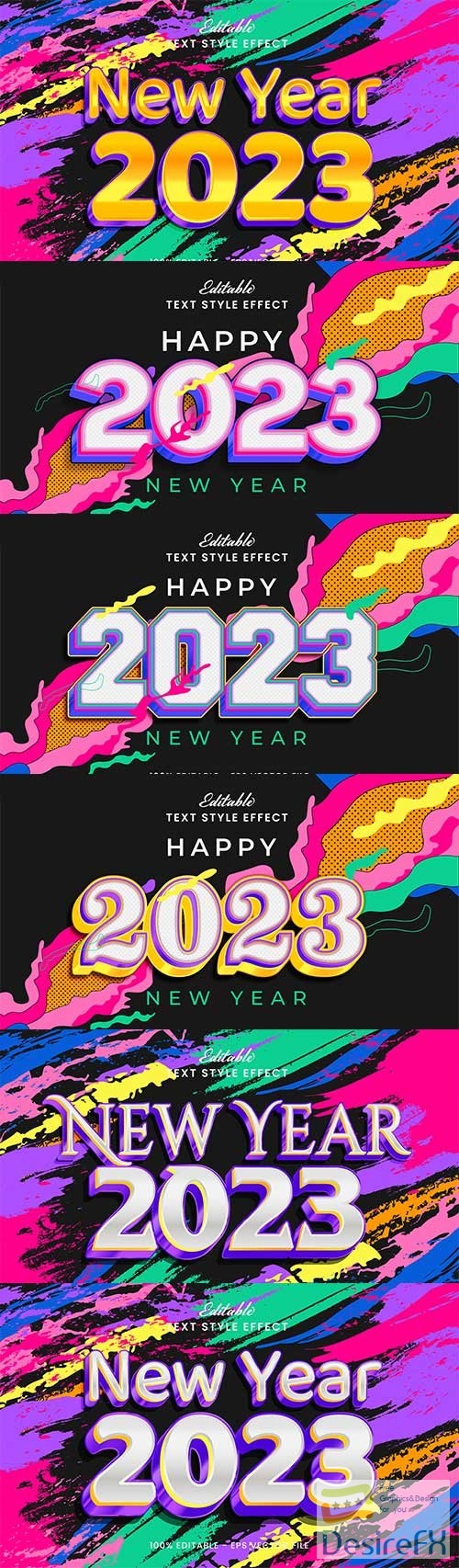 Vector happy new year 2023 3d bold text effect