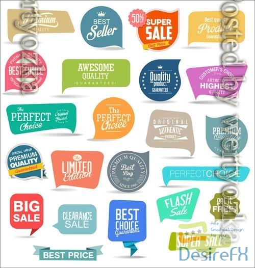 Collection of modern colorful sticker and tags
