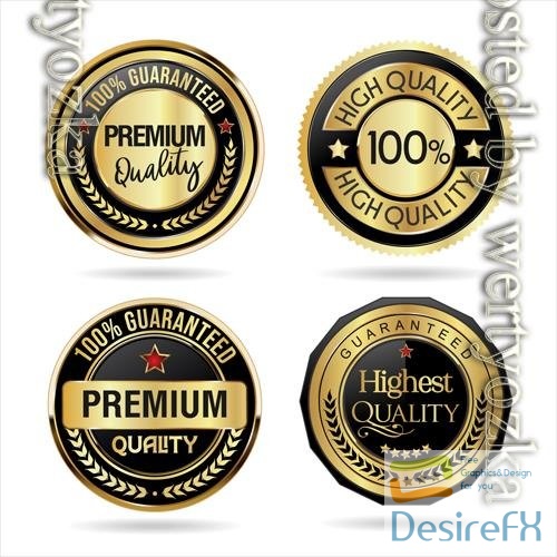 Vector collection of premium quality gold and black badge retro design vector illustration vol 3