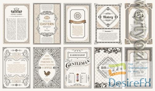 Vector vintage cards template black and white linear calligraphic frames floral design label