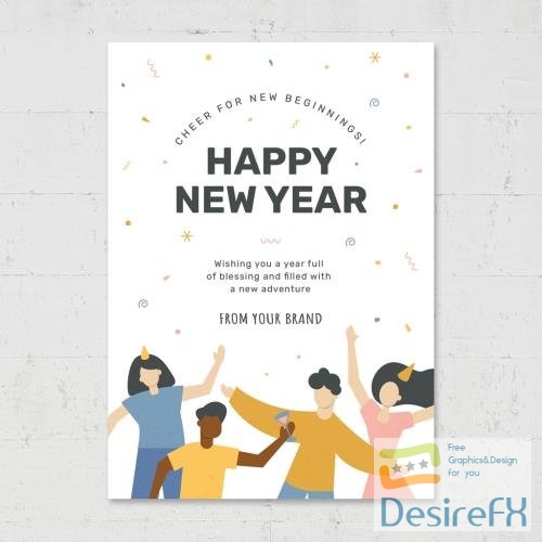 Adobestock - Happy New Year Flyer Poster Card with Dancing Characters 463165177