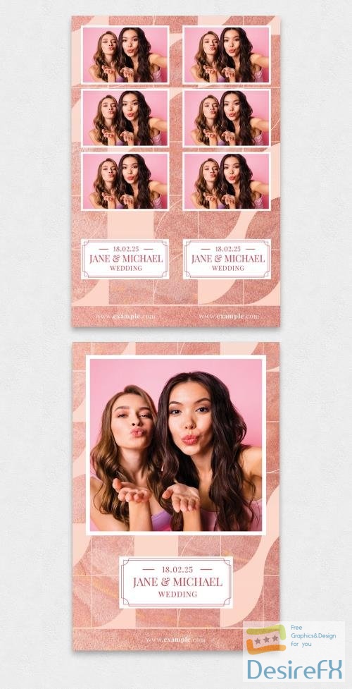 Adobestock - Wedding Photo Booth Card Templates Layout with Pink Geometric Background 440174019