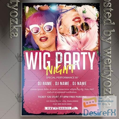Psd wig party night flyer design templates