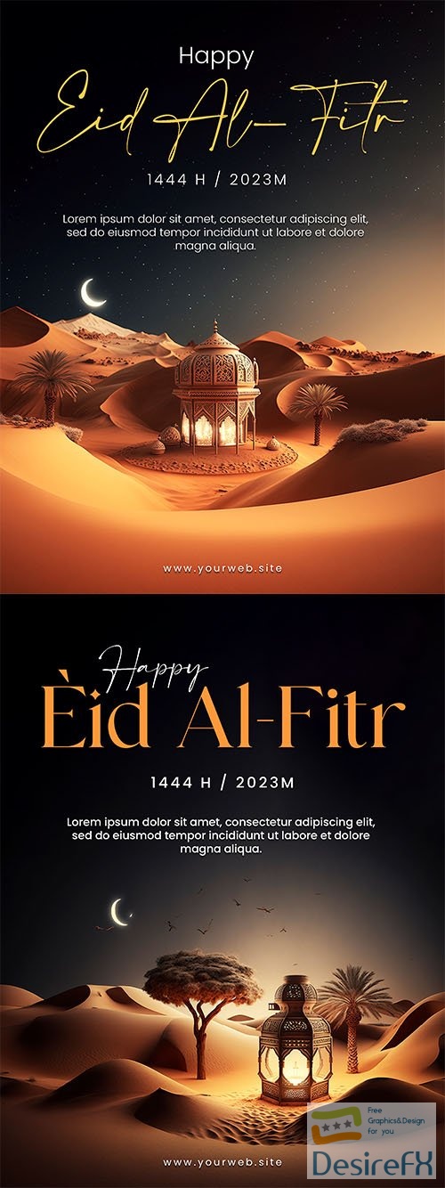 Download Happy Eid Al Fitr Social Media Poster With Desert Background