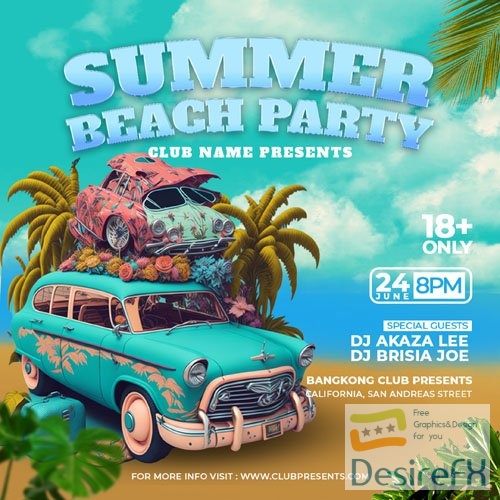 Summer psd beach night party flyer social media post template