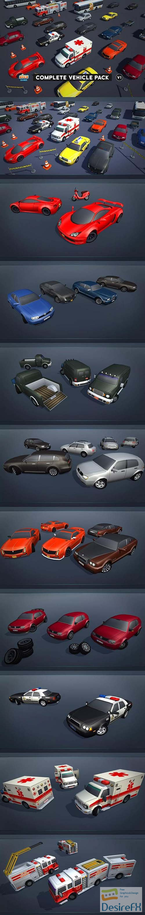 Pack of low-poly vehicles - 3d model