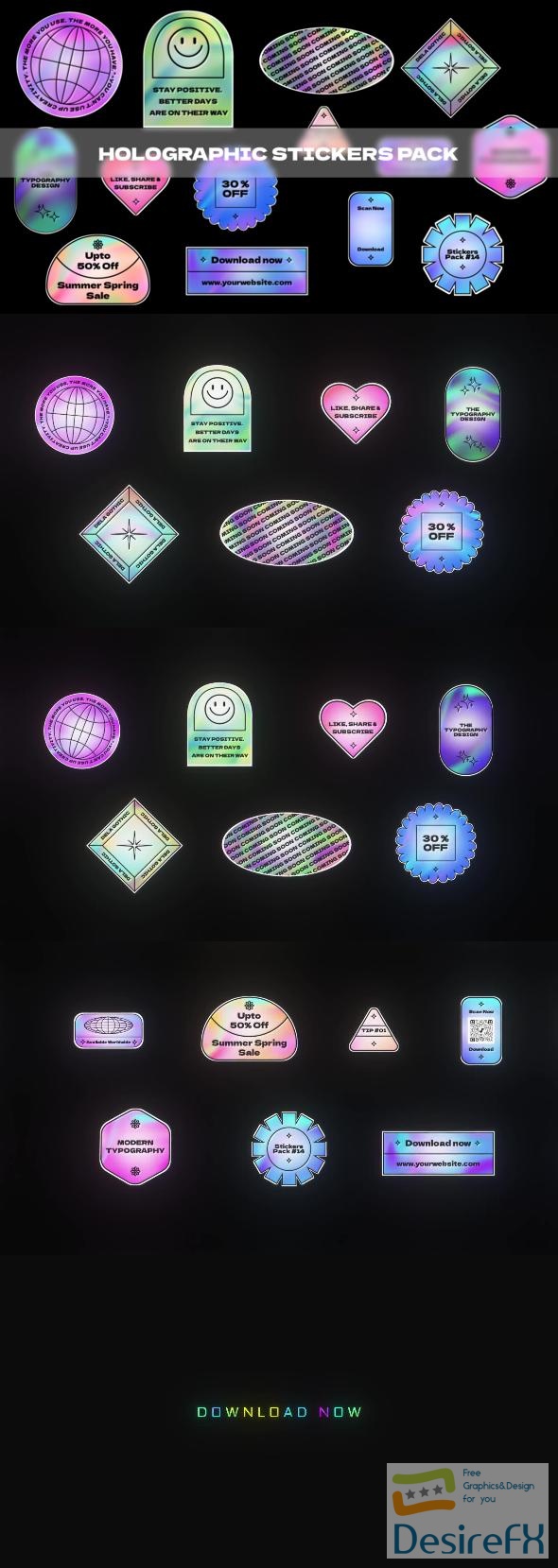 Download VideoHive Holographic Stickers Pack 45271319 - DesireFX.COM