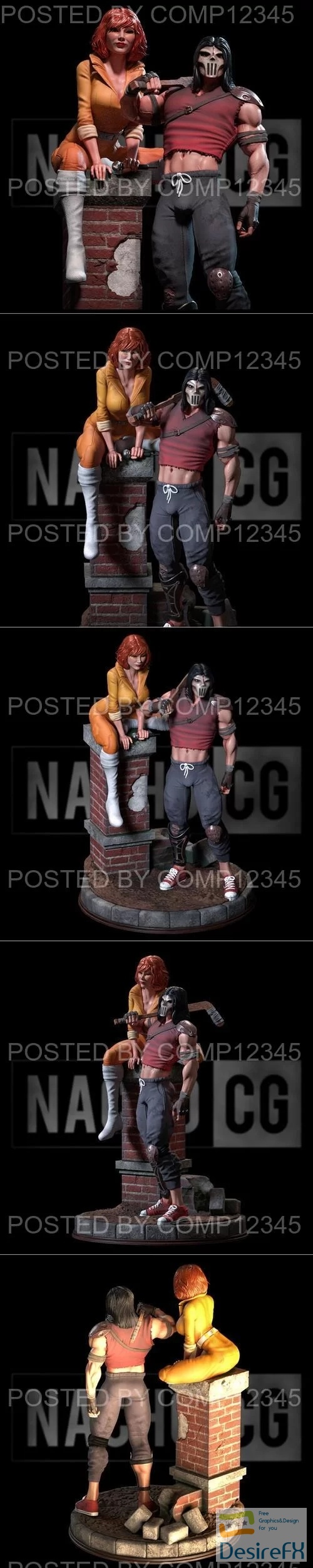 Download Fan art - TMNT Casey Jones and April Oneil Statue 3D Print ...