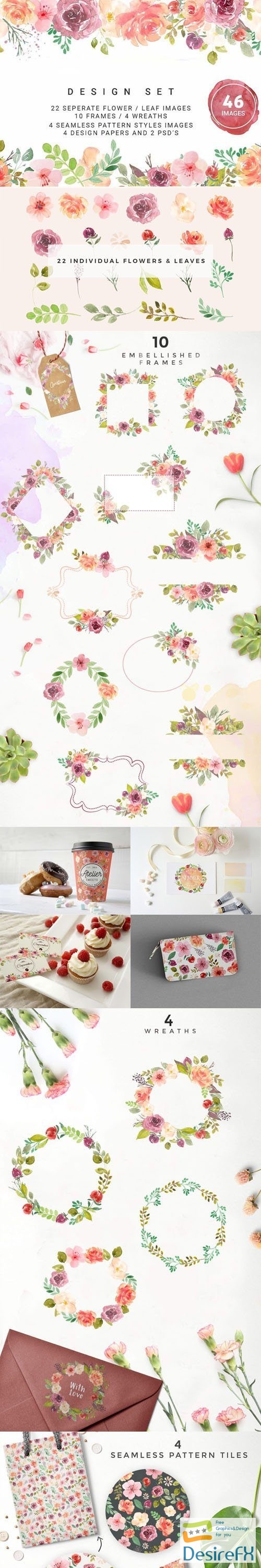 Amazing Set of Watercolor Elements PSD Templates