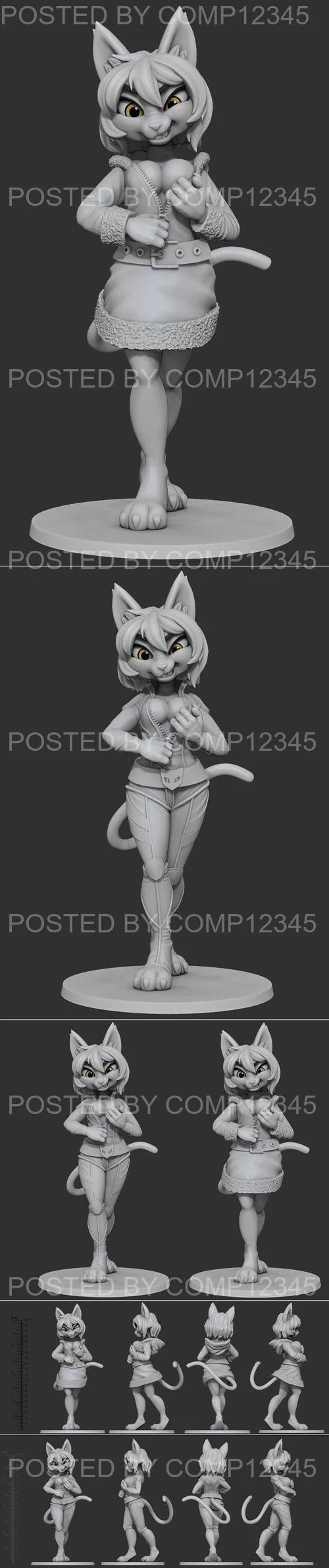Catwoman and Cat in miss santa costume 3D Print