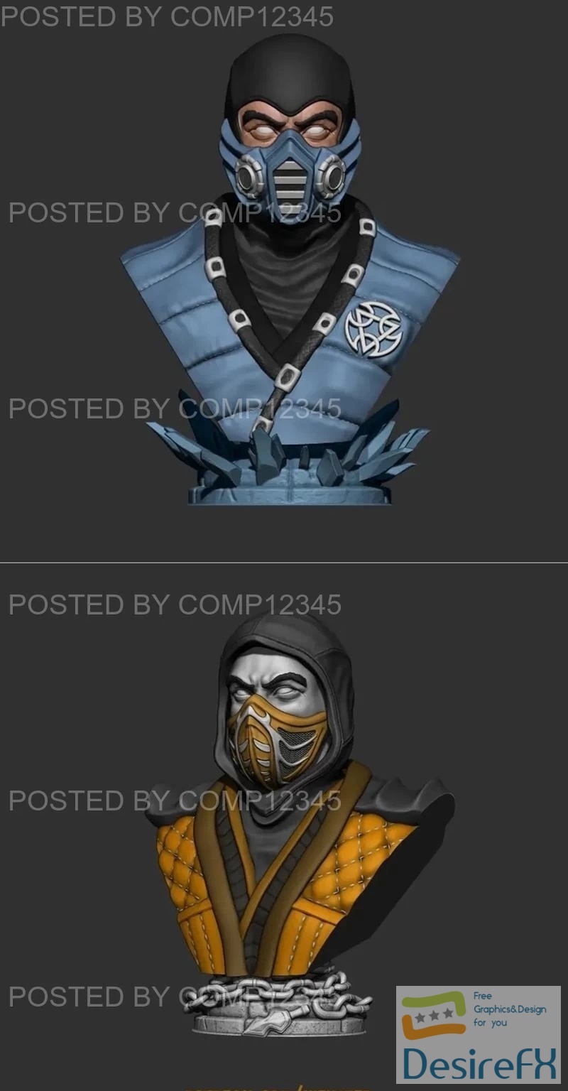 Download Sub Zero bust and Scorpion 3D Print - DesireFX.COM