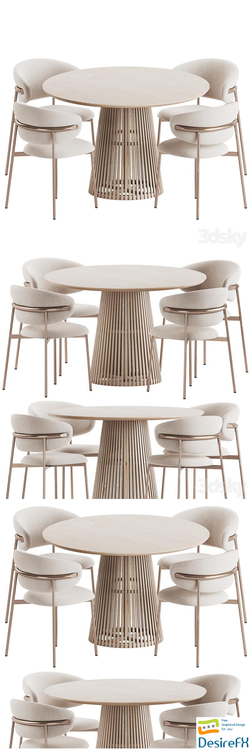 Download Oleandro Chair Jeanette Table Dining Set 3D Model - DesireFX.COM