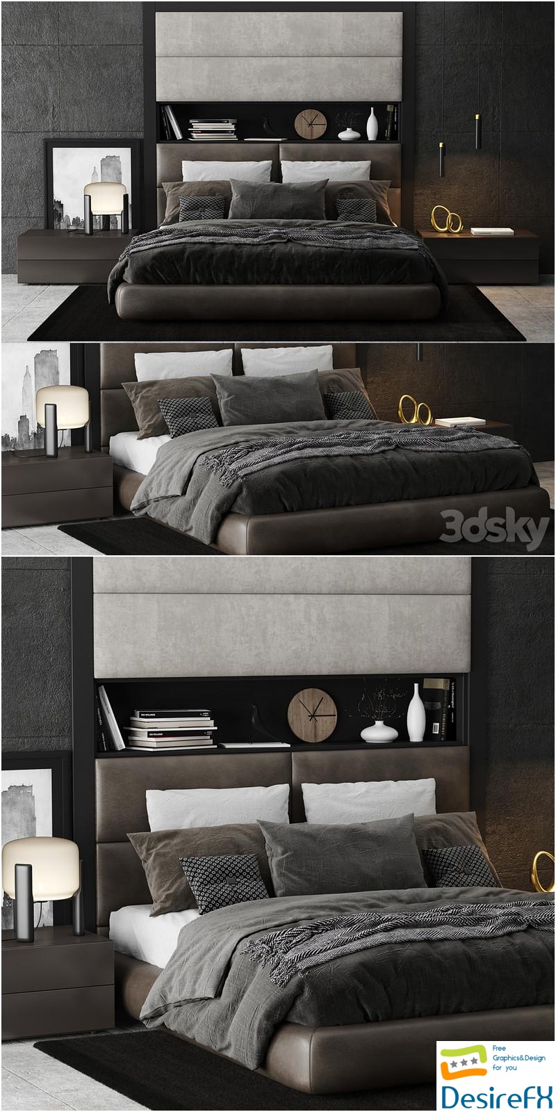 Download Poliform Dream Bed Headboard B 3D Model - DesireFX.COM