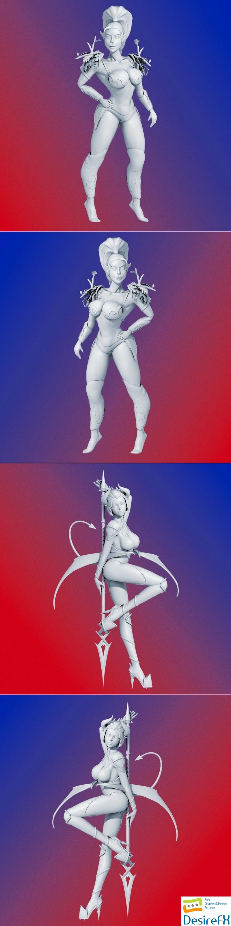 Nightelf and S00020 Succubus With a Spear 3D Print