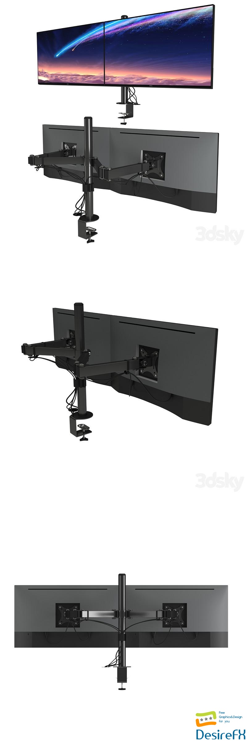 2x Dell UltraSharp U2718Q 27′ VESA table stand 3D Model