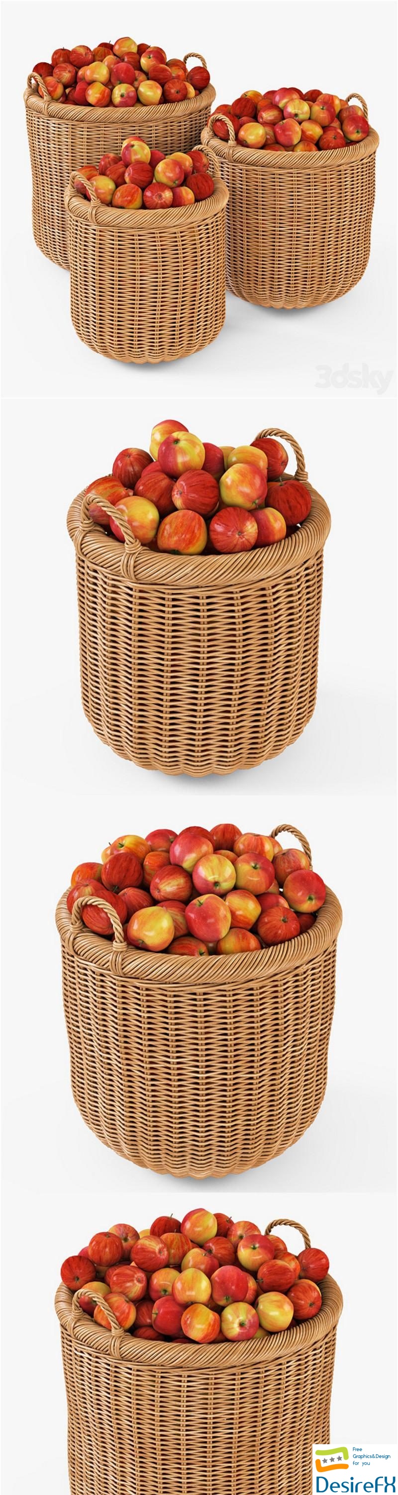 Basket with apples 007 Natural color 3D Model