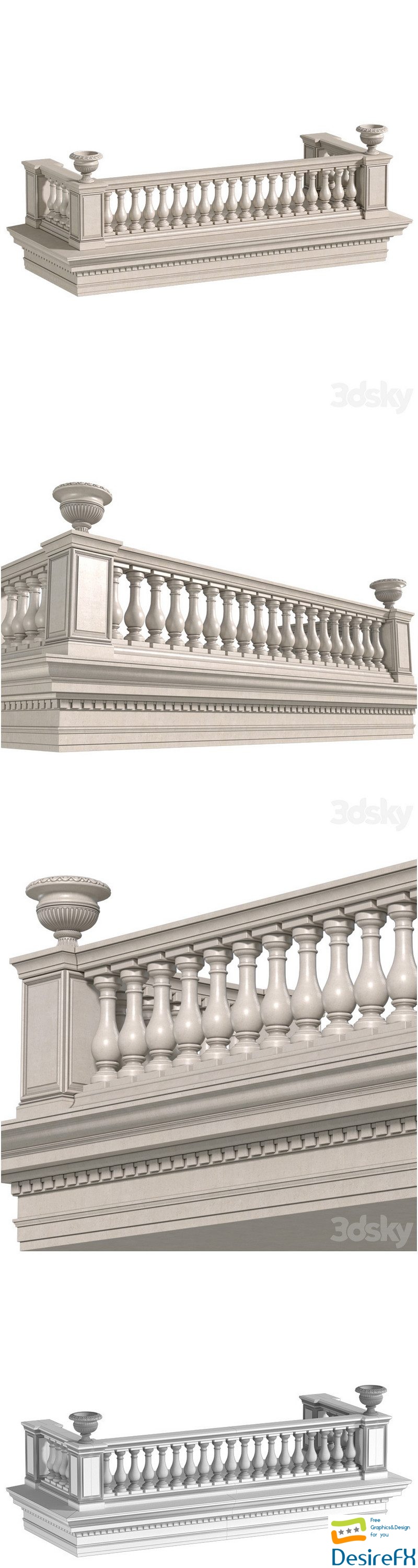 Classic balcony with balustrade. Classic balcony balustrade 3D Model