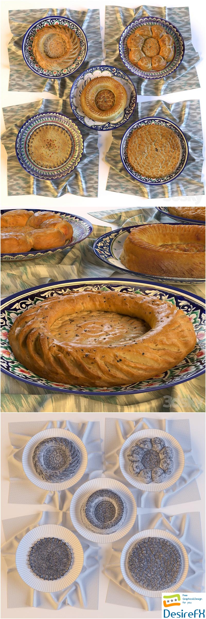 Eastern Bread (Uzbek Flat Cakes) 3D Model