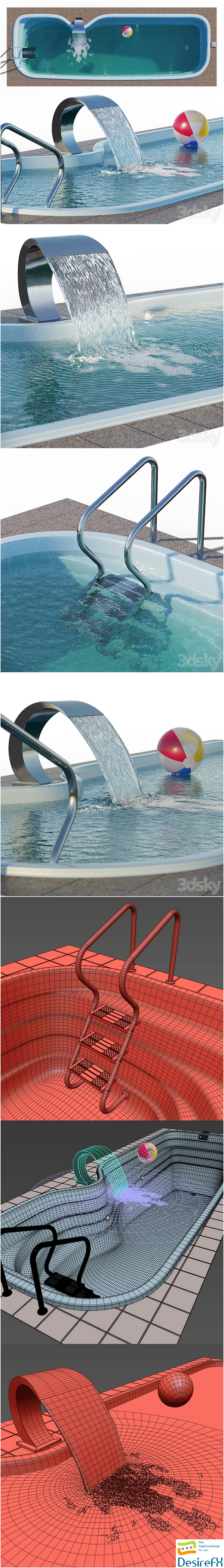 Narbonne composite pool with waterfall 3D Model