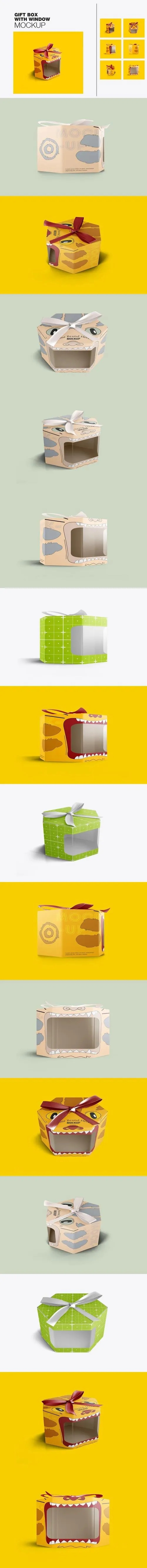 Gift Box with Plastic Window and Ribbon Mockup