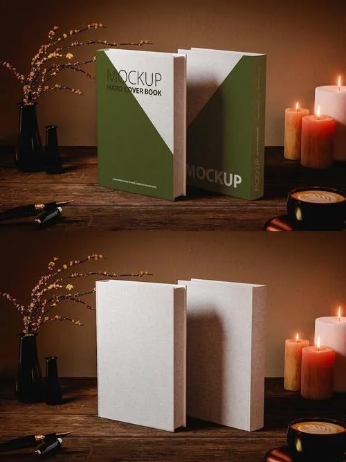 Mock Up Of Two Books On Wooden Table